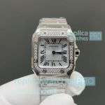 Swiss Clone Ladies Cartier Santos Silver Dial Diamond Stainless Steel Watch 